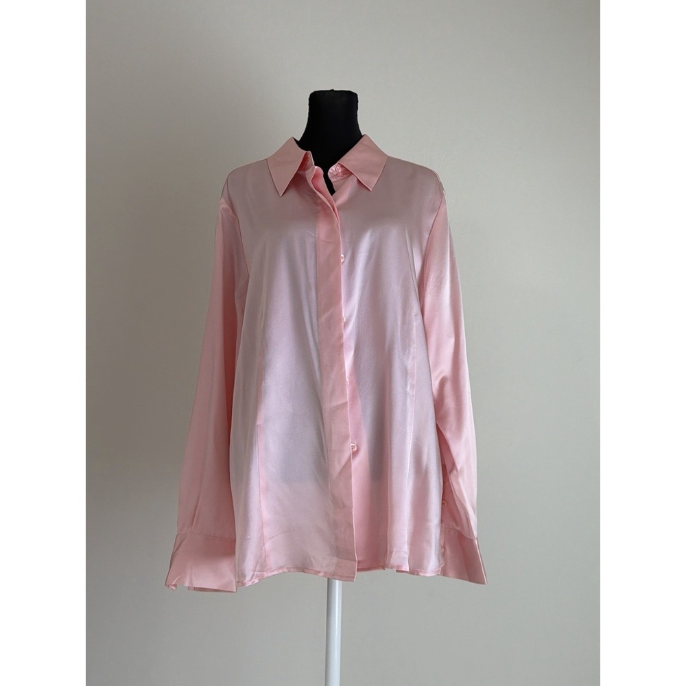 Vintage Alfani 100% Silk Blouse 16W Pink Button Down Shirt 90s